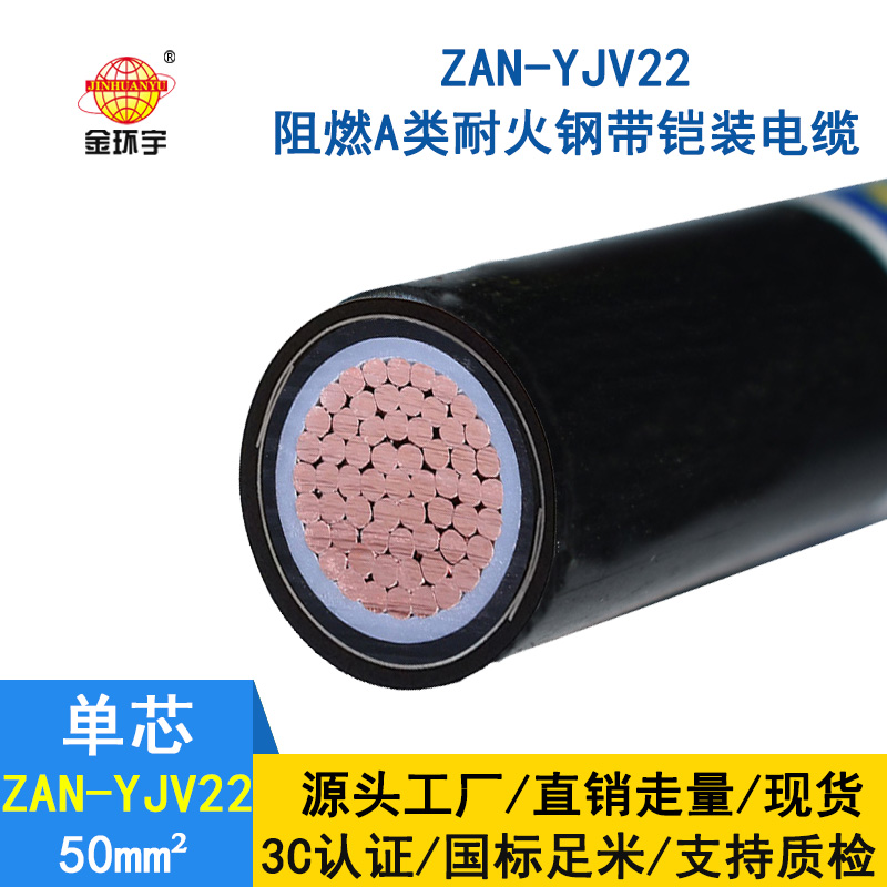 金環宇電纜 阻燃耐火電纜ZAN-YJV22-50平方 yjv22鋼帶